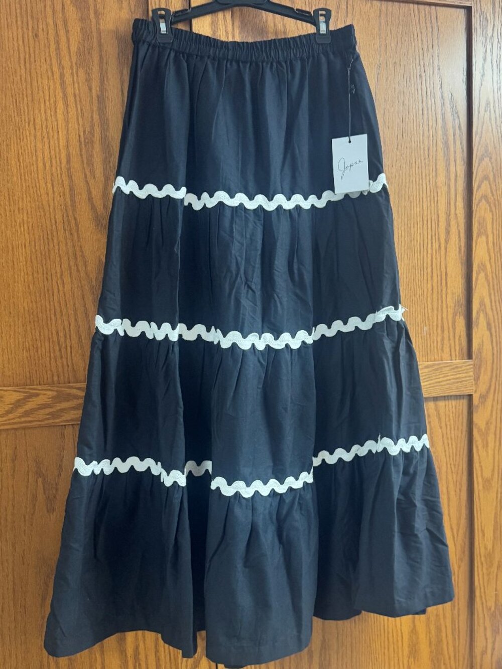 Japna Tiered Prairie Maxi Skirt Black & White